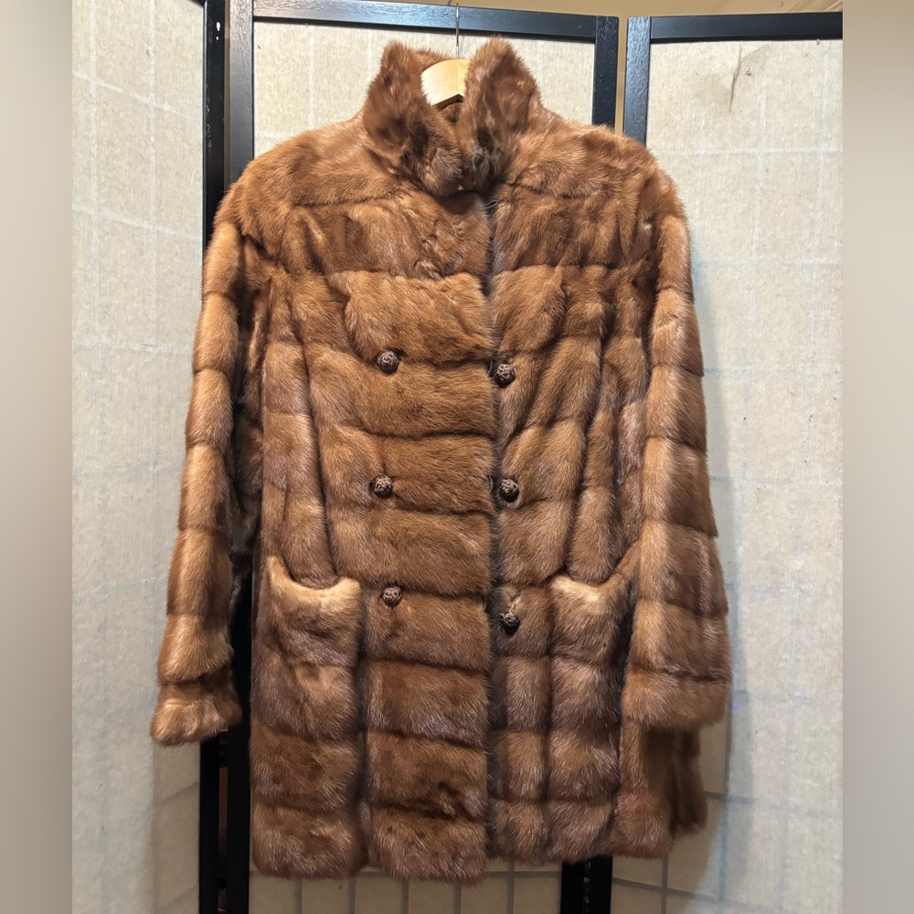 Vintage Pastel Mink Vintage Authentic Fur Coat, Horizontal Fur Design